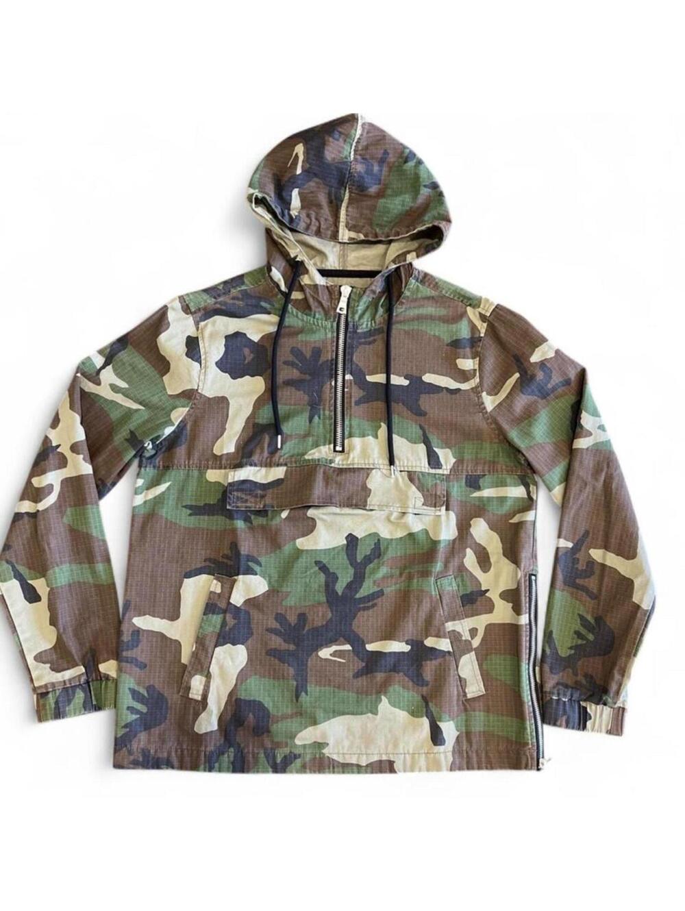 Y2K Forever 21 Men Camo Woodland Anorak Pullover Hoodie Gorpcore Size‎ S